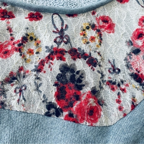 Free People XS gray oversized sweatshirt floral sheer lace - Picture 2 of 16